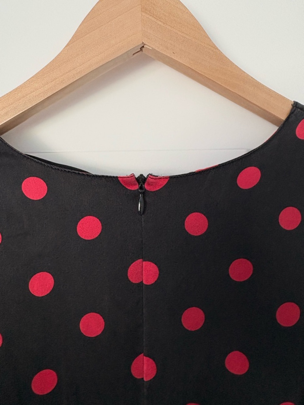 Vintage Betsey Johnson 100% Silk Black Red Polka Dot Puff Sleeve Dress - Picture 11 of 16